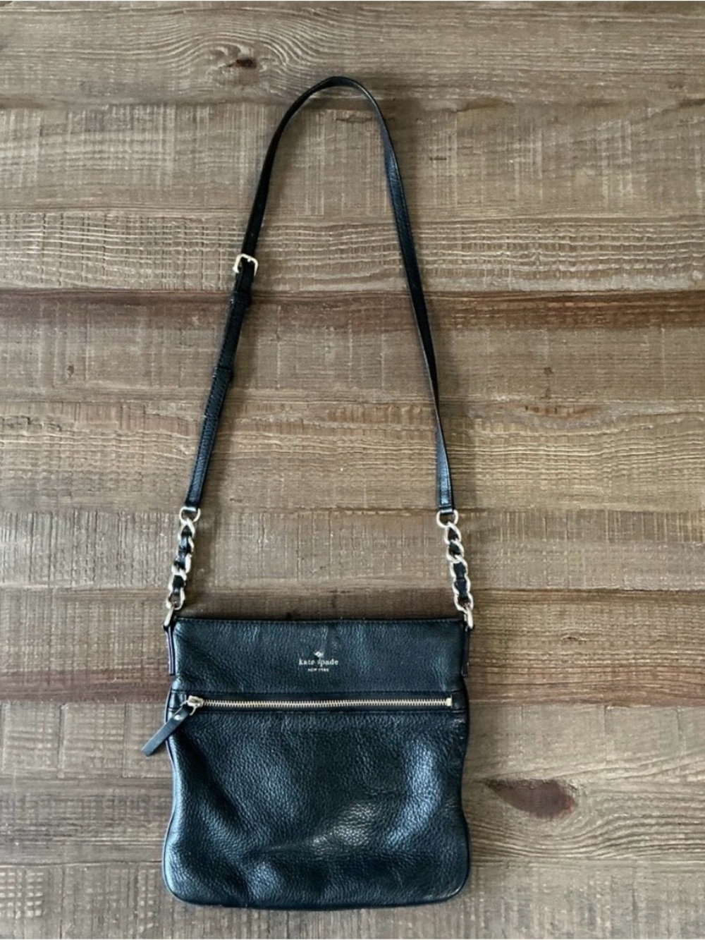 kate spade Black Leather Crossbody with Chain Strap
